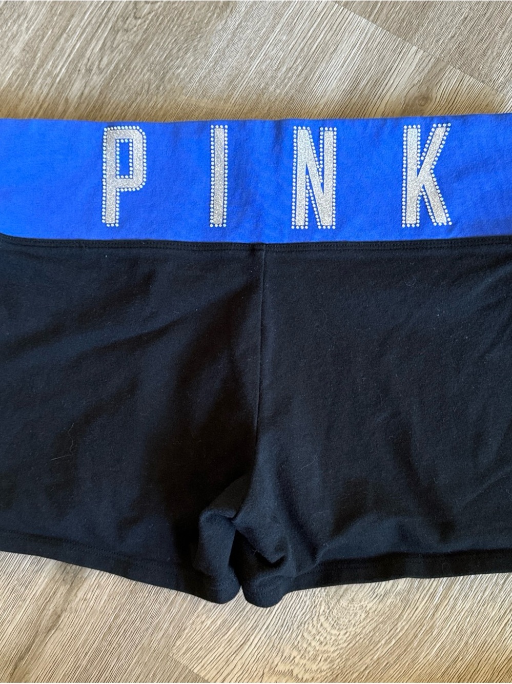 PINK Victoria's Secret Black Bike Shorts with Blue Waistband